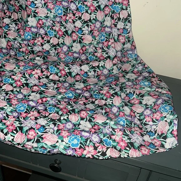 Vintage Vassarette Floral Chemise with Black Lace slip/dress large